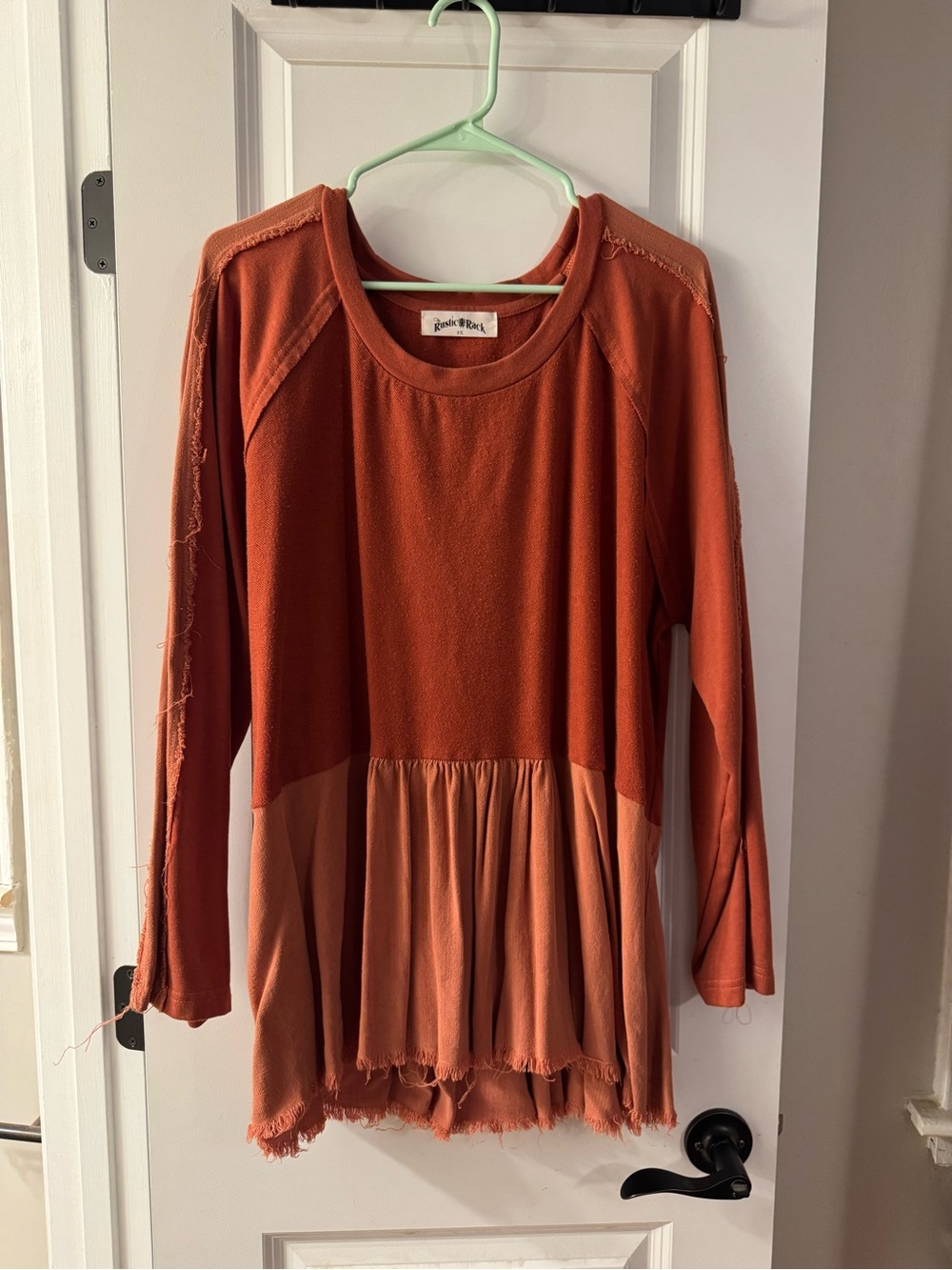 Peachy Rust Long Sleeve Peplum Tunic